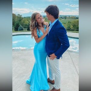 Nicole Bakti Light Blue Satin Dress